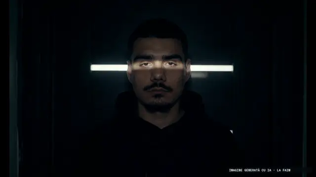 Cadru din intro: Trana în întuneric, cu o dungă de lumină peste ochi